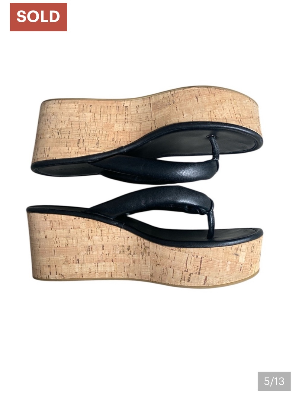 Veronica Beard Black Geno Cork Wedge Platform Thong Sandals Leather size 9 - Picture 2 of 5